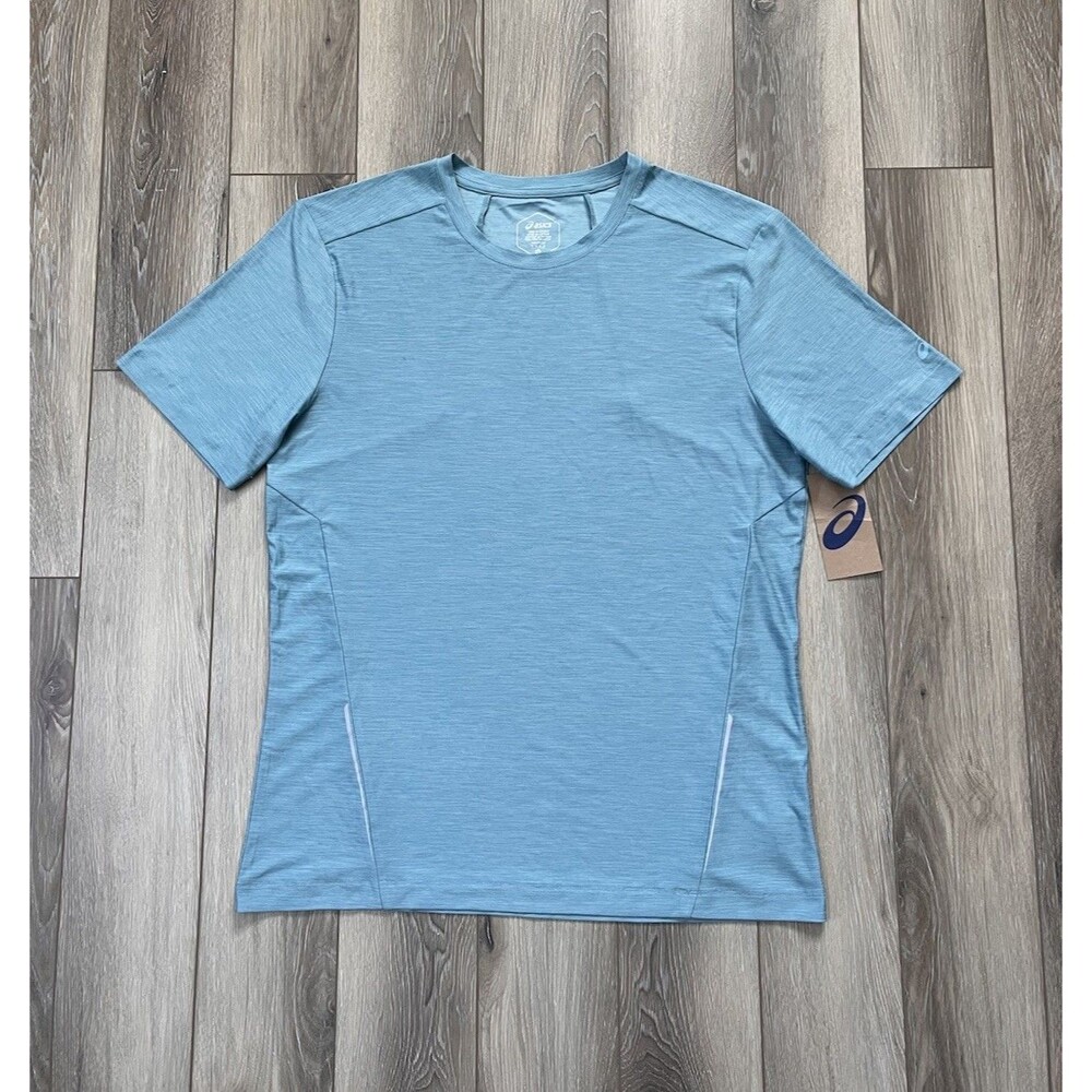 Asics Blue Knit Space Dye Short Sleeve Athletic Tee Mens Sz M NWT Performance